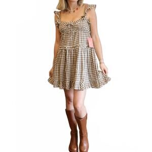 NEW BILA77 karelia plaid mini dress in cream